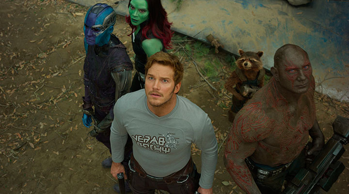 Zoe Saldana, Chris Pratt y Bradley Cooper en 'Guardianes de la galaxia vol. 2'