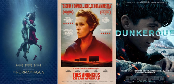 La forma del agua, Tres anuncios en las afueras y Dunkerque, favoritas en los Oscar 2018